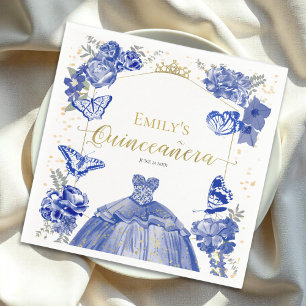 Serviette En Papier Quinceanera Napkins Robe Bleue Royal Floral