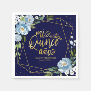 Serviette En Papier Quinceanera or bleu floral