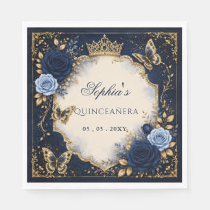 Serviette En Papier Quinceañera Papillon Floral Or Navy