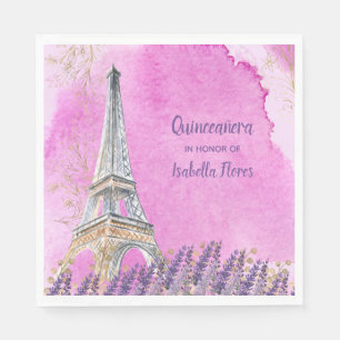 Serviette En Papier Quinceanera Paris Tour Eiffel Aquarelle rose