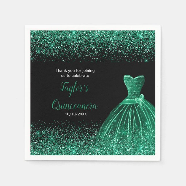 Serviette En Papier Quinceanera Parties scintillant Faux vert foncé (Devant)