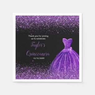 Serviette En Papier Quinceanera Parties scintillant Faux violet foncé
