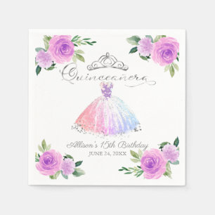 Serviette En Papier Quinceanera Pastel Colors Gown Floral