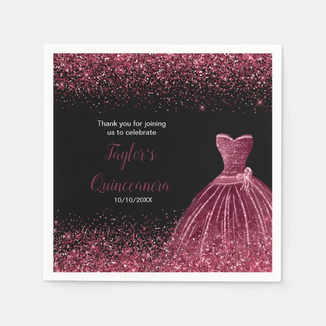 Serviette En Papier Quinceanera Plum Purple Faux Parties scintillant (Devant)