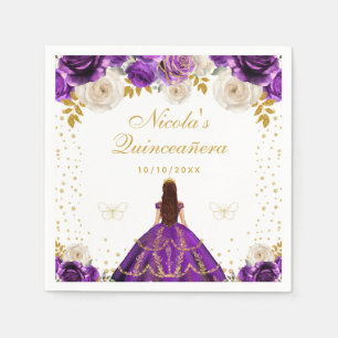 Serviette En Papier Quinceañera Princesse Fleurie Violette