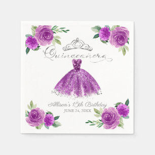 Serviette En Papier Quinceanera Purple Aquarelle Gown Floral