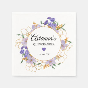 Serviette En Papier Quinceanera Purple Gold Floral Party
