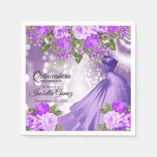 Serviette En Papier Quinceañera Purple Gown et Fleurs