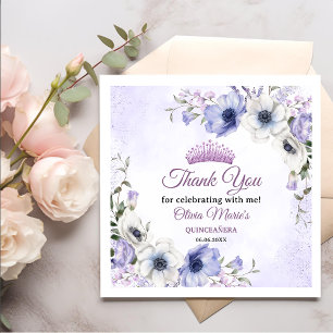 Serviette En Papier Quinceañera Purple Lilac Floral Tiara Papillons