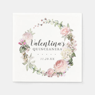Serviette En Papier Quinceanera rose blanche fleurie