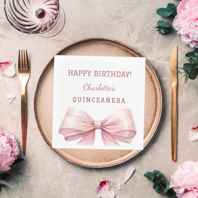 Serviette En Papier Quinceanera rose bow blanc déjeuner (Créateur téléchargé)