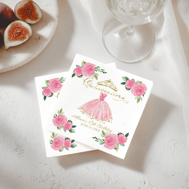 Serviette En Papier Quinceanera rose chaud (Créateur téléchargé)
