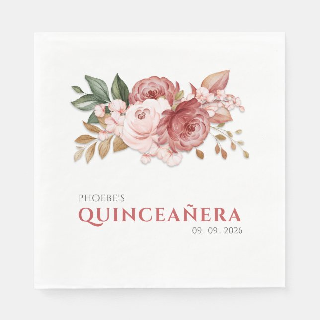 Serviette En Papier Quinceanera rose Floral Rustique Botanique (Devant)