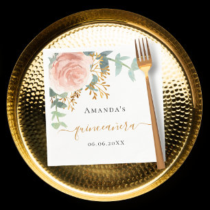 Serviette En Papier Quinceanera rose florale élégante