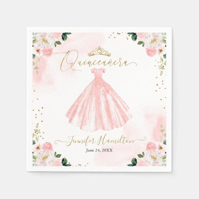Serviette En Papier Quinceanera rose flou (Devant)