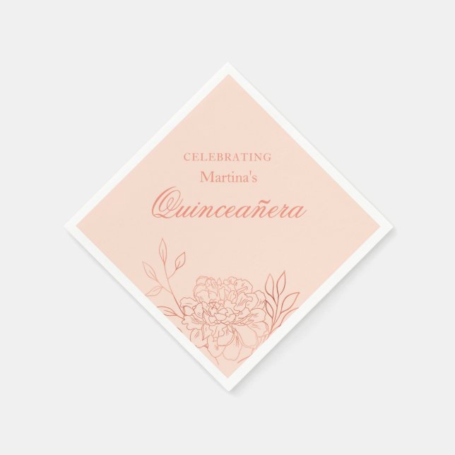 Serviette En Papier Quinceanera Rose Rose Or Fleurs 15e anniversaire (Coin)