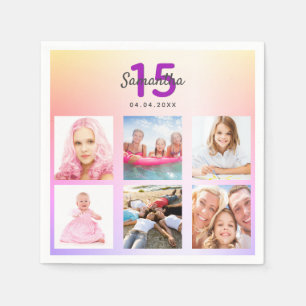 Serviette En Papier Quinceanera rose violet rose or nom