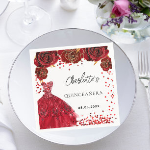Serviette En Papier Quinceanera rouge fleurs de robe blanc