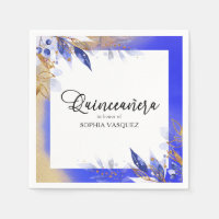 Quinceanera Royal Blue Gold Botanica Personnalisé