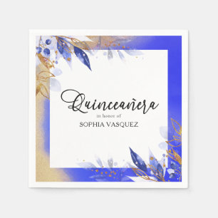 Serviette En Papier Quinceanera Royal Blue Or Botanica Personnalisé