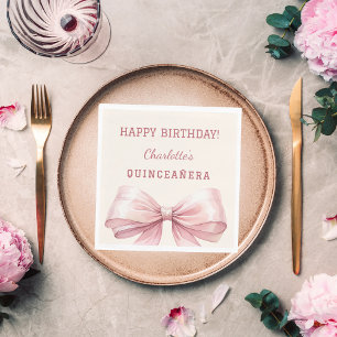 Serviette En Papier Quinceanera ruban rose ivoire déjeuner