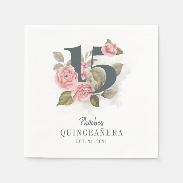 Serviette En Papier Quinceanera Rustic Floral 15e Anniversaire Papier (Devant)