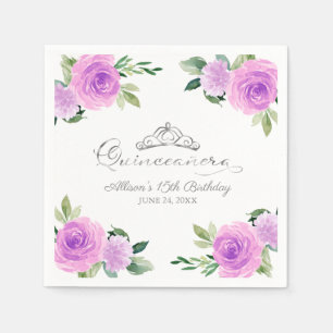 Serviette En Papier Quinceanera Silver Foil Tiara Coloré Floral