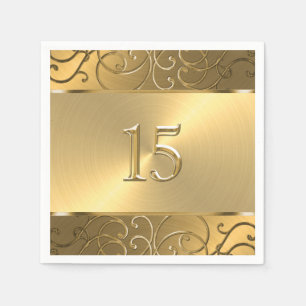 Serviette En Papier Quinceanera Toute Gold Filigree Swirl bordure