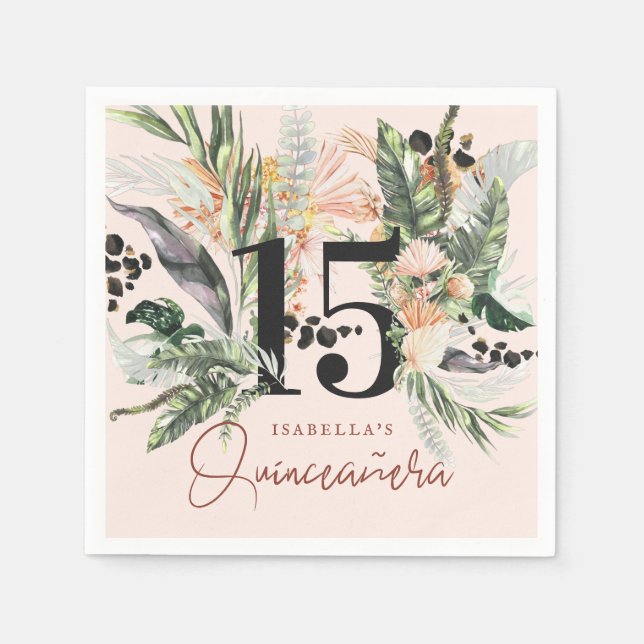 Serviette En Papier Quinceañera | Verdure & Terra Cotta Jungle (Devant)