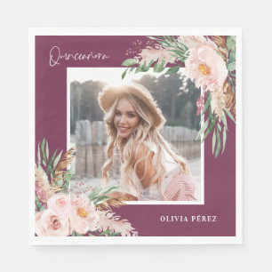 Serviette En Papier Quinceañera violet poupée florale photo anniversai