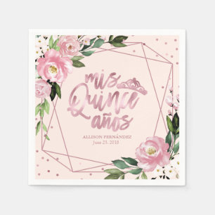 Serviette En Papier Quinze ans Fleur Rose Pâle