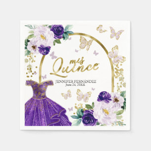 Serviette En Papier Quinze ans Papillon Violet