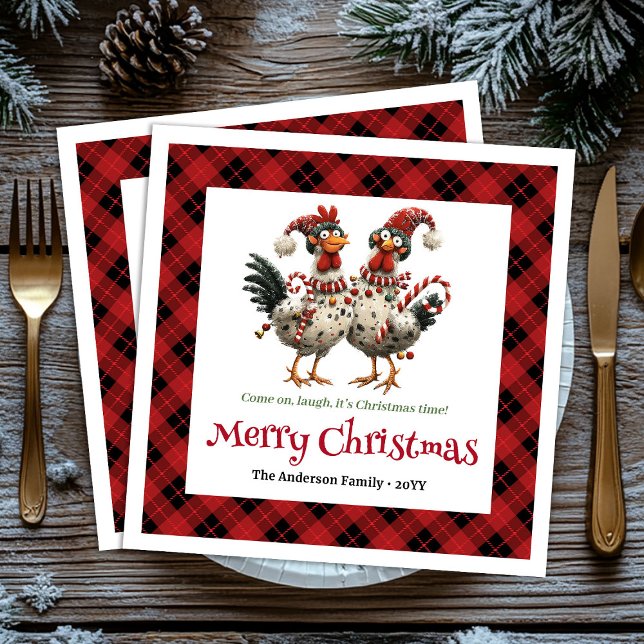Serviette En Papier Quirky holiday chickens napkin set name personaliz (Quirky holiday chickens napkin set name personalized)