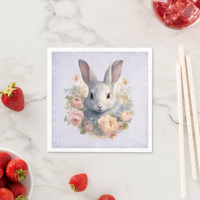 Serviette En Papier  Rabbit Surrounded by Pastel Flowers Cute (En situation)