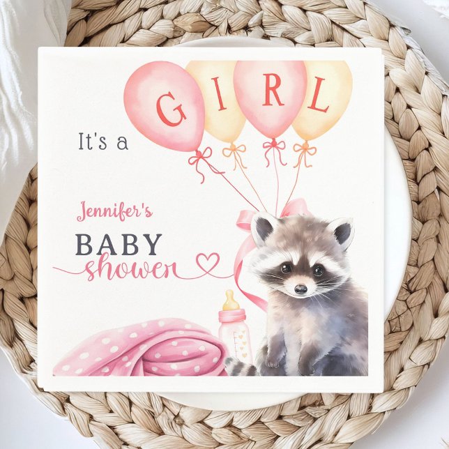 Serviette En Papier Raccoon Baby shower Girl rose mignon papier (Créateur téléchargé)