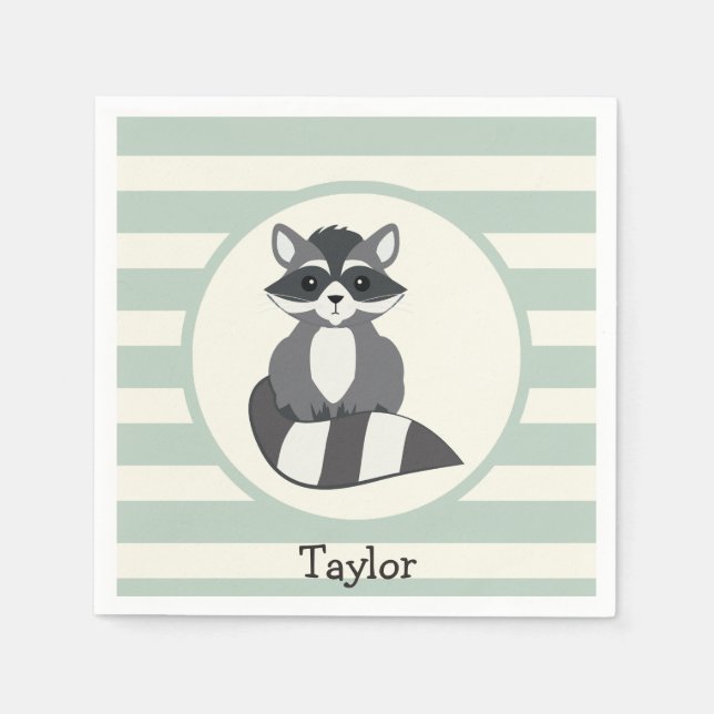 Serviette En Papier Raccoon de bois mignon; vert de bois clair (Devant)