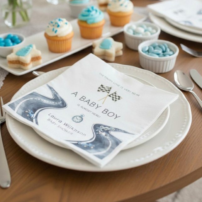 Serviette En Papier Race Car Baby Boy A Baby Is Almost Here Party Napk (Créateur téléchargé)