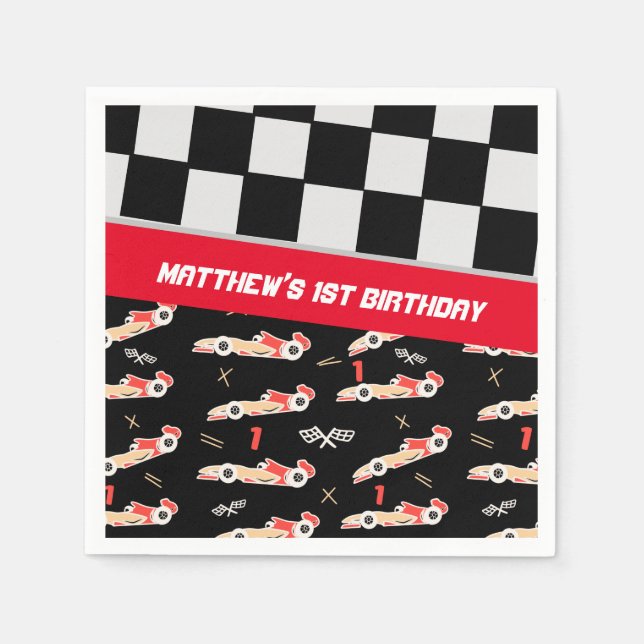 Serviette En Papier Race Car Boys Premier Anniversaire (Devant)
