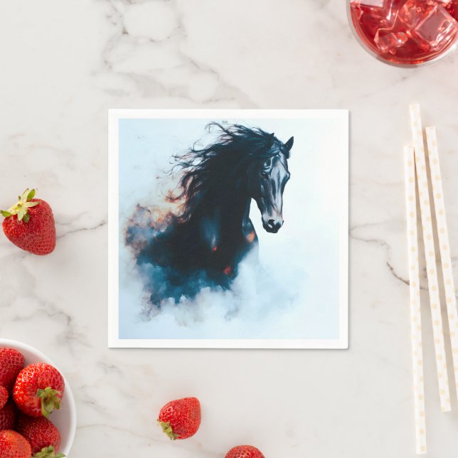 Serviette En Papier  Racing Black Horse Portrait Minimalist (En situation)