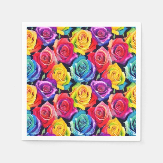 Serviette En Papier Radiant rainbow roses, floral pattern (Devant)
