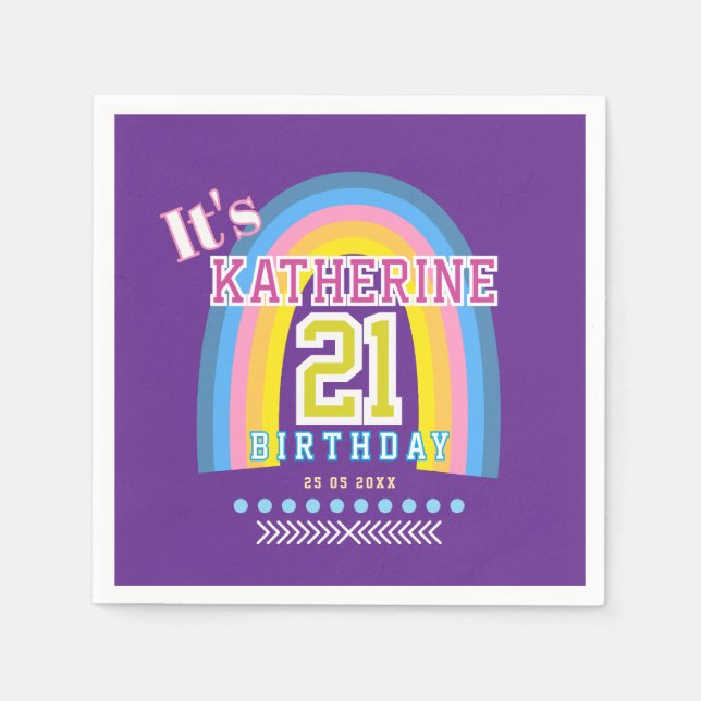 Serviette En Papier Rainbow 21st Birthday Purple (Devant)