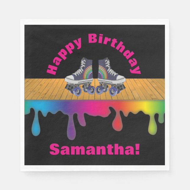 Serviette En Papier Rainbow Color Paint Roller Patinage Anniversaire (Devant)
