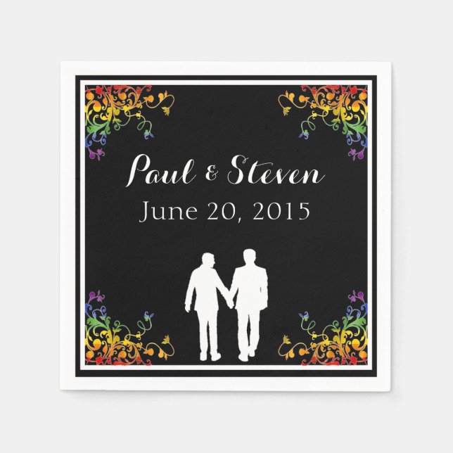 Serviette En Papier Rainbow Flouritures Gay Mariage Cocktail Napkins (Devant)