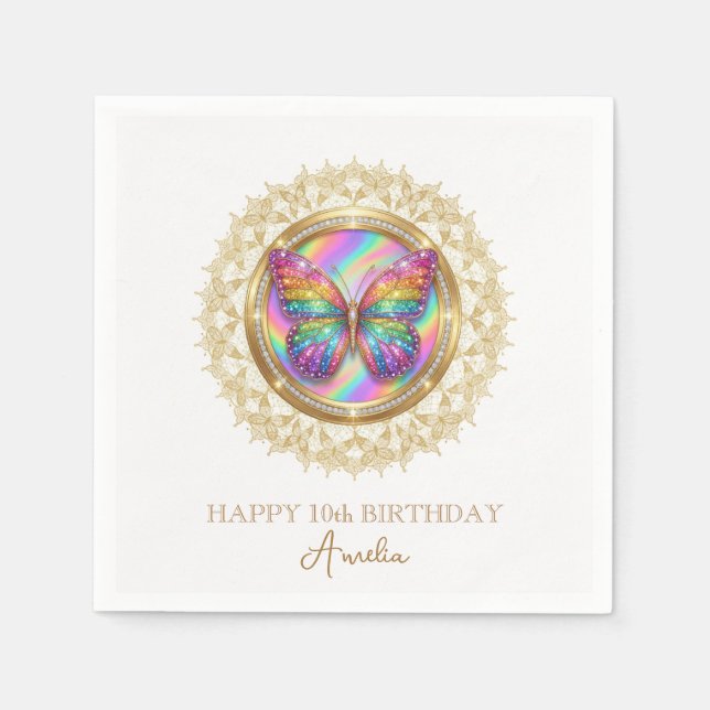 Serviette En Papier Rainbow Glitter Butterfly Elegant Lace Party (Devant)