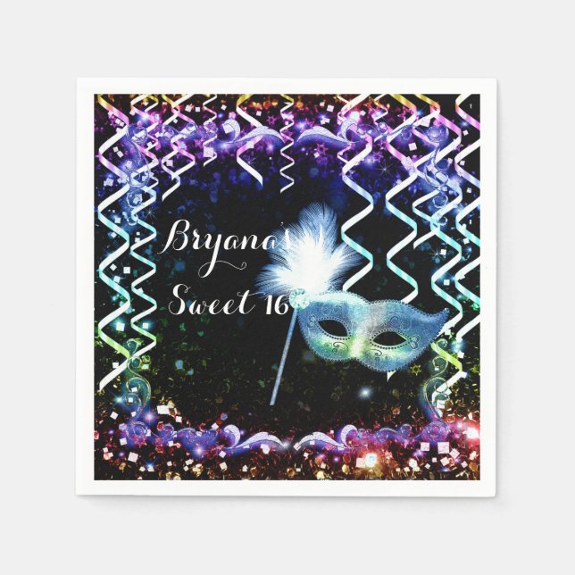 Serviette En Papier Rainbow Glow Masquerade Masque fête d'anniversaire (Devant)