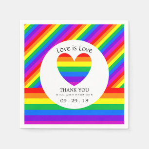Serviette En Papier Rainbow Heart Love is Love Mariage