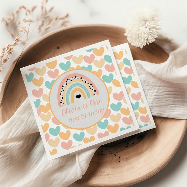 Serviette En Papier Rainbow & Hearts 1er fête d'anniversaire (Créateur téléchargé)