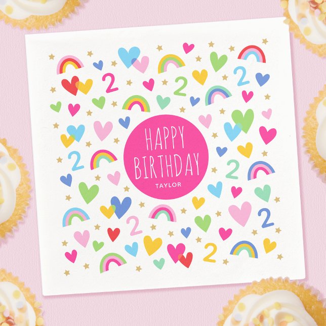 Serviette En Papier Rainbow Hearts 2e fête d'anniversaire Nom personna (Créateur téléchargé)