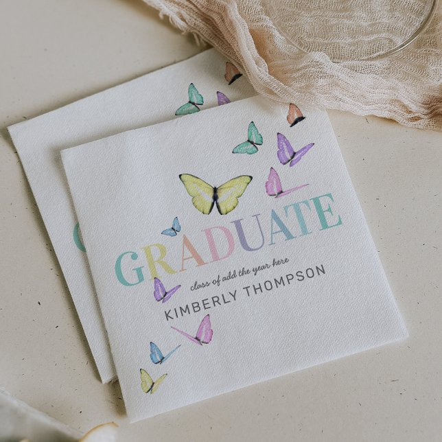 Serviette En Papier Rainbow Pastel Butterflies Graduation Party (Créateur téléchargé)