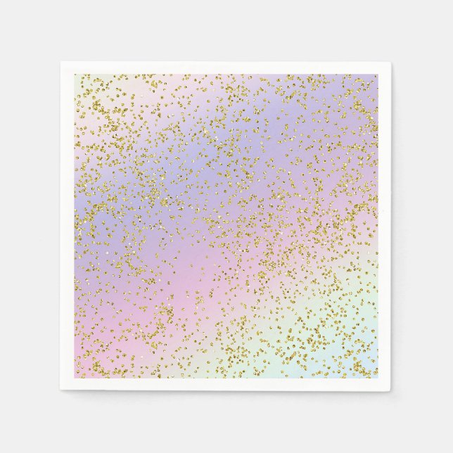 Serviette En Papier Rainbow Pastel Gold Parties scintillant Imaginaire (Devant)